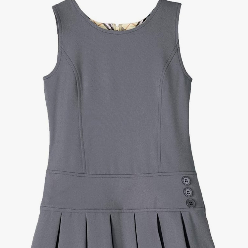 BIENZOE GIRLS SCHOOL UNIFORM JUMPER: FITTED PLEATED HEM SLEEVELESS DRESS, 6